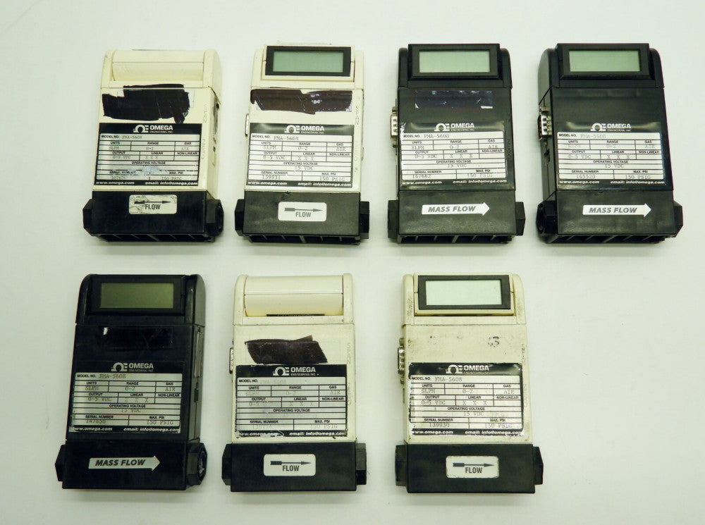 Lot of 7 Omega Mass Flow Meters Range 0-2 SLPM FMA-5608 #100
