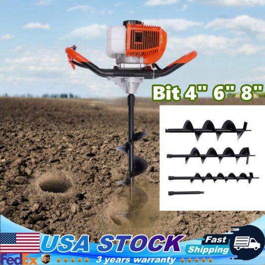 2.3HP Gas Powered Post Hole Digger 52CC Engine w/ Earth Auger Drill Bit 4" 6" 8"