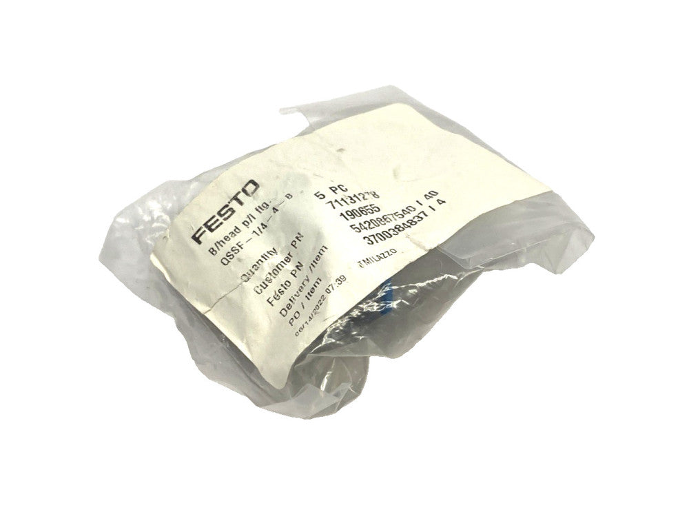 Festo QSSF-1/4-4-B Bulkhead Push-In Fitting 4mm Tube O.D. x G 1/4" 190655 5-PACK