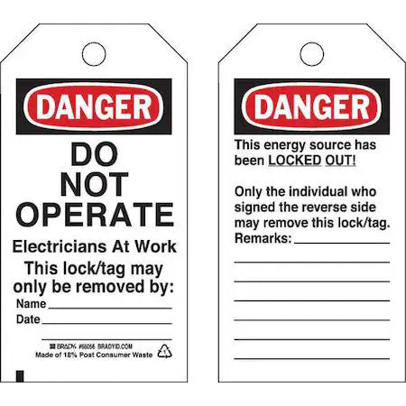 Brady 65444 Danger Tag, Cardstock, 5 3/4 In H X 3 In W, Black/Red On White,