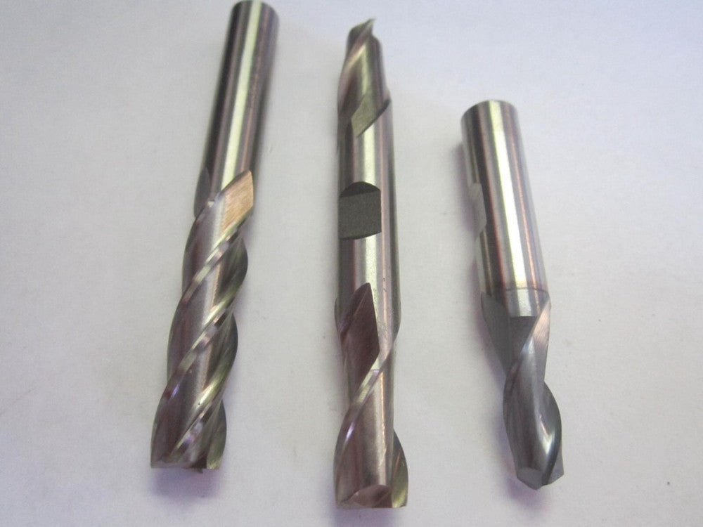 Assorted 9/32" - 3/8" HSS RH 2-4 Flute Square End Mills NEW - Lot of 3 