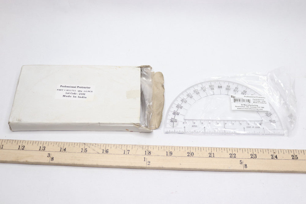 (10-Pk) âSI Manufacturing Professional Protractor Plastic Clear 180-Degree 6" 