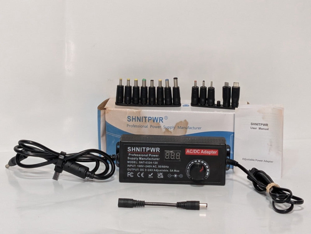 SHNITPWR SNT-0324-120 Adjustable AC/DC Adapter Power Supply, 14 Connection Tips