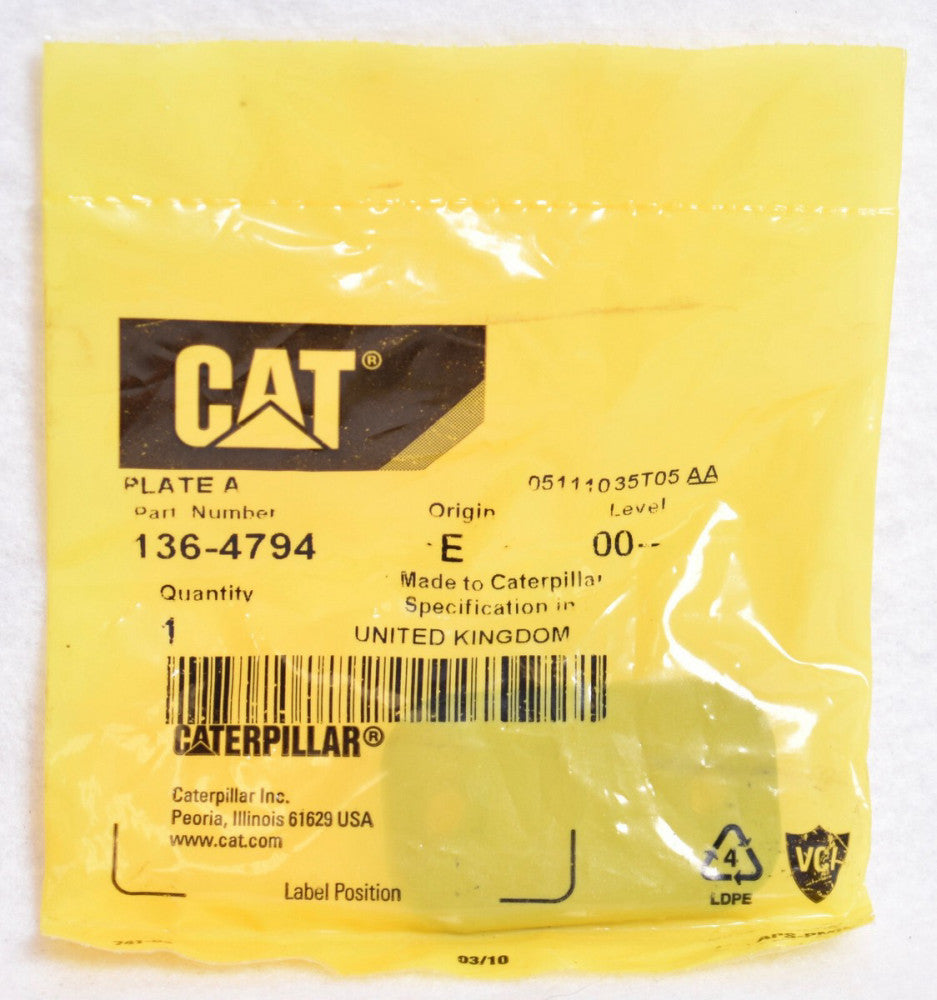 OEM CAT Caterpillar Plate Assembly  136-4794  Factory Sealed