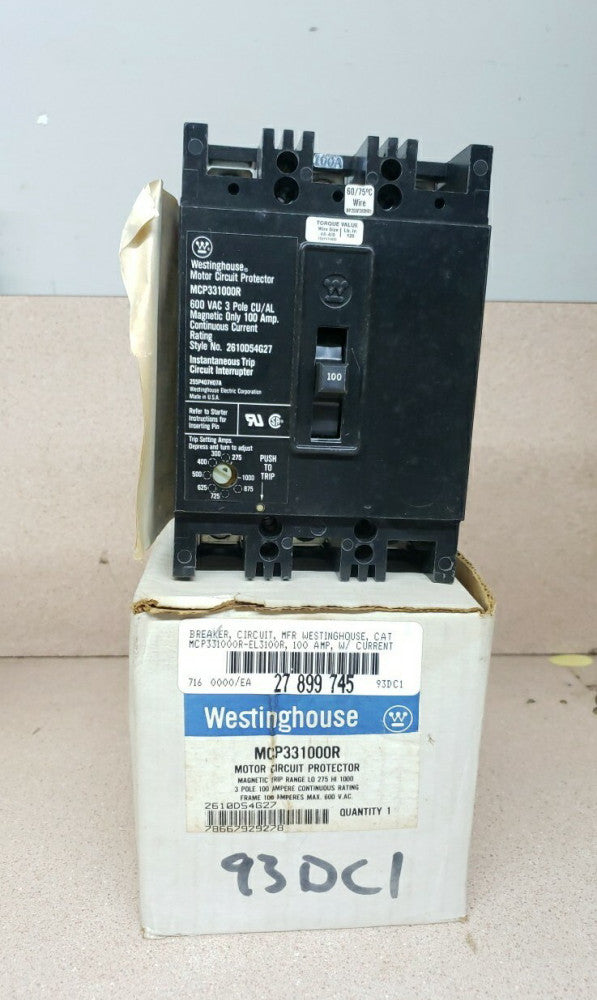 New Old Stock! Westinghouse MCP331000R Circuit Breaker 3P 100A Amp 600V
