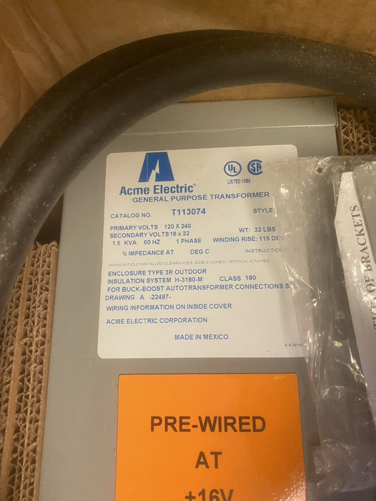 BRAND NEW Acme T113074 Transformer Encapsulated 1.5KVA, 1P, 120x240V, 16/32