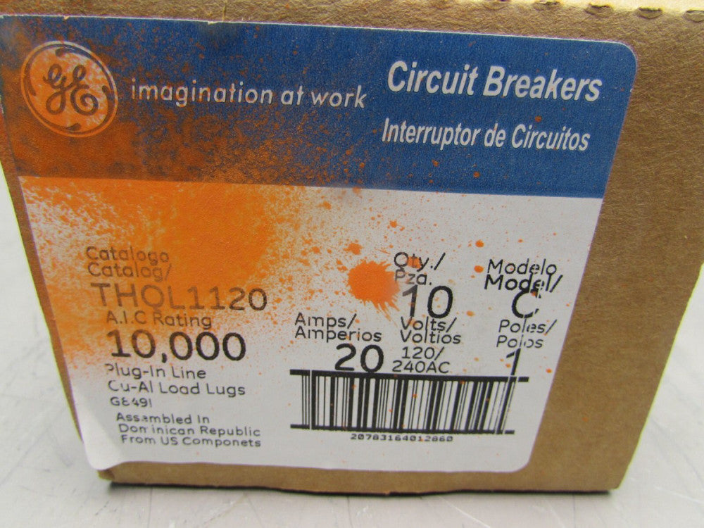 10- GE THQ1120 , PLUG IN CIRCUIT BREAKER, 1P/ 120-240V/ 20A, NEW! MAKE OFFER!