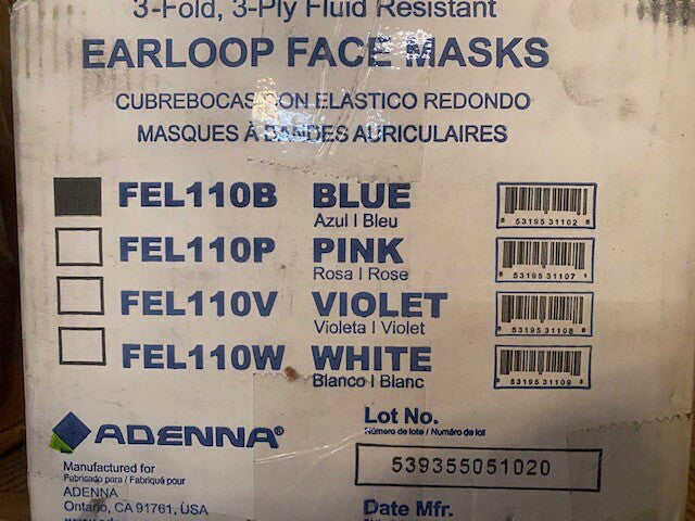 (Box of 400) ADENNA BLUE UNIVERSAL FLAT FOLD SURGICAL MASK FEL110B, 3-Fold 3-Ply