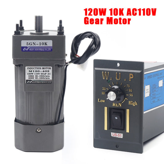 110V 120W AC Gear Motor Electric Speed Controller 1:10 Reduction Ratio 135RPM