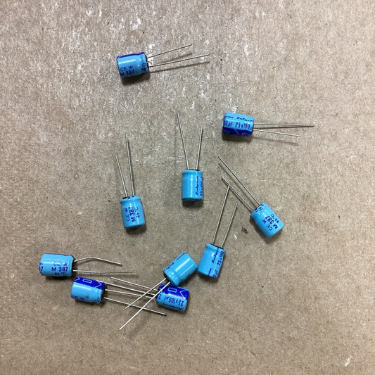 100uF 25V 85C Electrolytic Capacitor Rubycon Radial Lot Of 10 C8