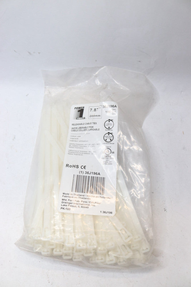 (100-Pk) Power first Cable Tie Natural Nylon Tensile Strength 50 lb 8" 36J196