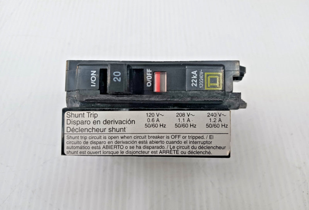 New Square D 20A Bolt-On Circuit Breaker w/ Shunt Trip 1P 240 VAC QOB120VH1021