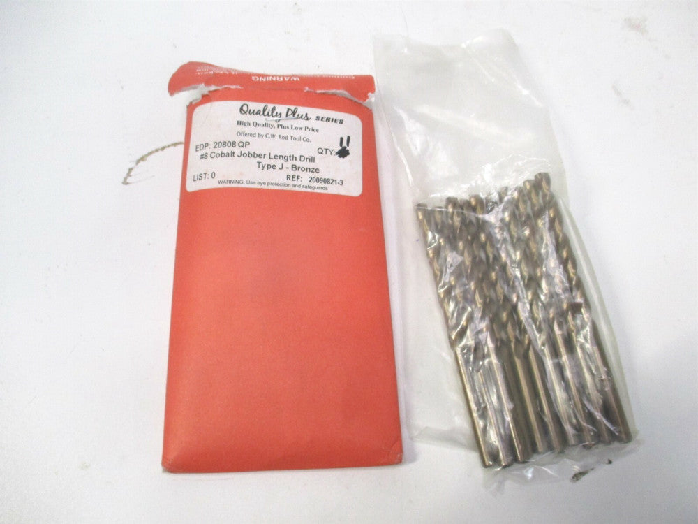 Quality Plus (20808) #8 .199 x 3/16 x 2-7/16 x 3-5/8 2F Jobber Drill - Lot of 11