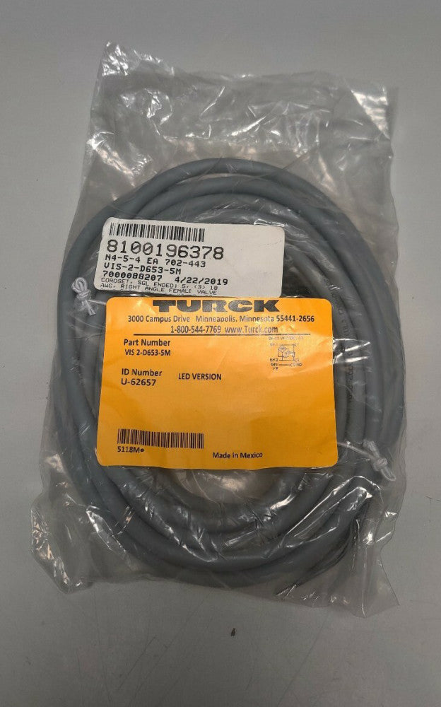Turck vis 2-D653-5M  8100196378 Cordset NEW