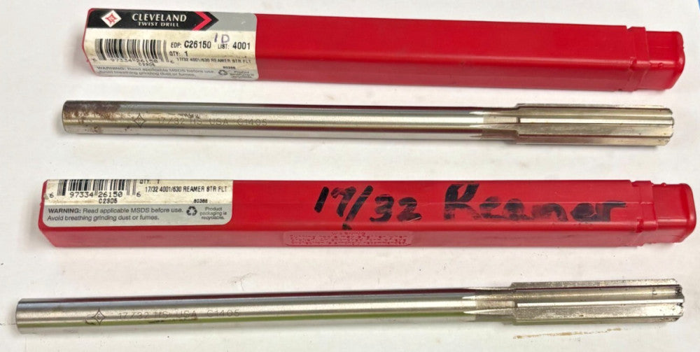 CLEVELAND REAMER 17/32" DIAMETER 8" OAL 2" FL STRAIGHT-CYLNIDRICAL C26150