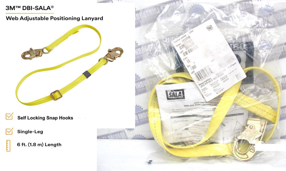 3M DBI Sala - 1231016 - SINGLE LEG LANYARD - 6ft x 1in Adj WEB with SNAP HOOKS