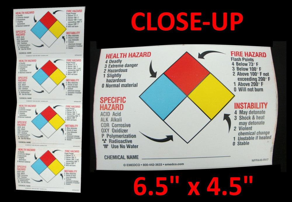Custom NFPA DIAMOND HAZARD STICKER (6.5" x 4.5") MODEL: NFPA46 (4-NEW Stickers)