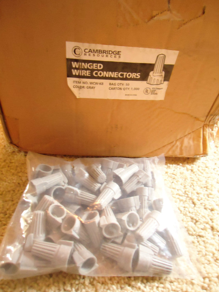 # WCW-K8 Cambridge Gray Winged  Wire Connectors ***LOT OF 1000*** (NEW)