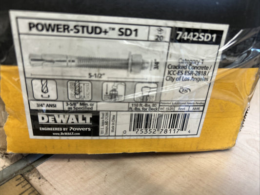 20- Dewalt 7442SD1 Power-Stud Wedge Expansion Anchors SD1 3/4" x 5-1/2"