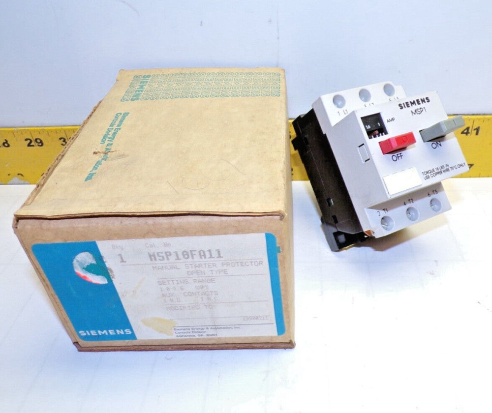 New Siemens Manual Motor Starter 1.0-1.6 Amp 600 VAC 15 HP 3 Phase  MSP10FA11