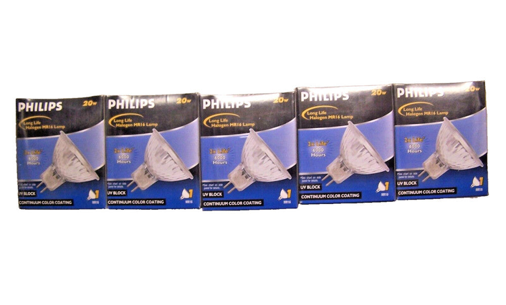 5) New Philips 20W 12V 24 DEG Long Life Halogen Lamp  MRC16  Lot Of 5