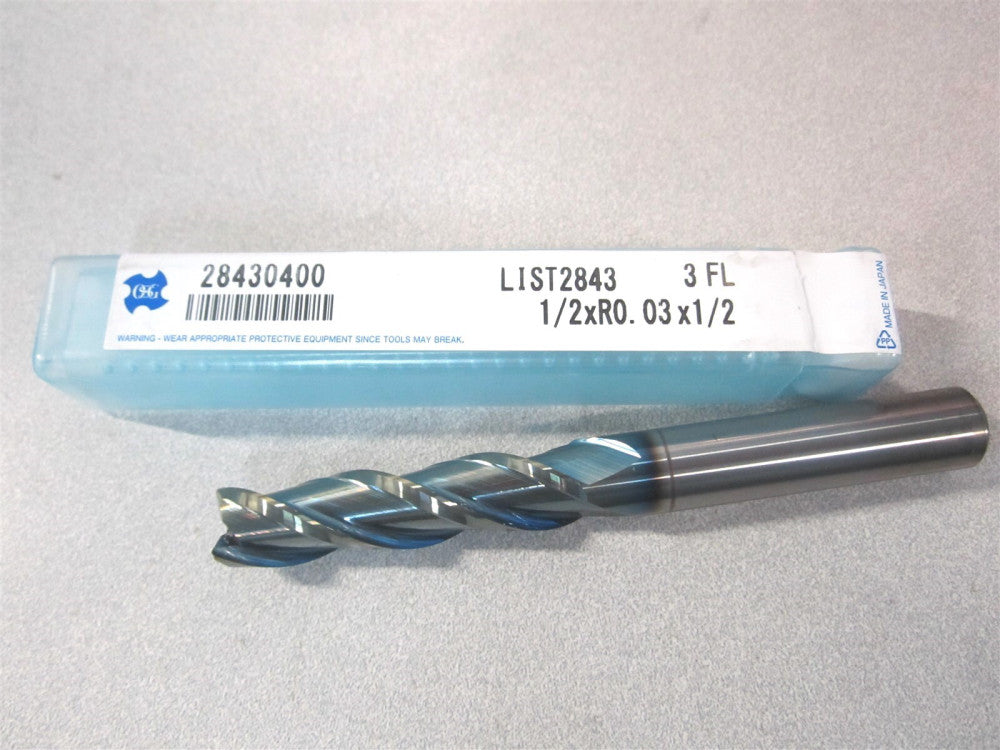 OSG (28430400) 1/2 x 2" x 1/2" x 4-1/2" Solid Carbide 3Fl Corner Radius End Mill
