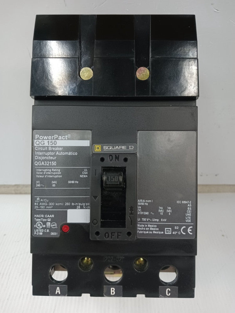 SQUARE D 150 AMP I-LINE CIRCUIT BREAKER 3 POLE 240 VAC 65 kA QGA32150
