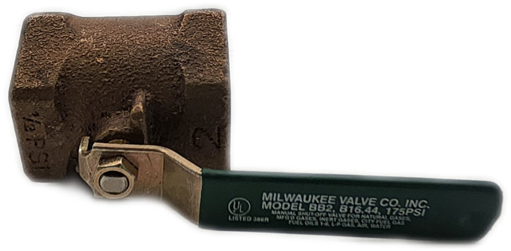 Milwaukee Valve BB2 B16.44 175 PSI 2" Bronze Ball Valve Used Excellent