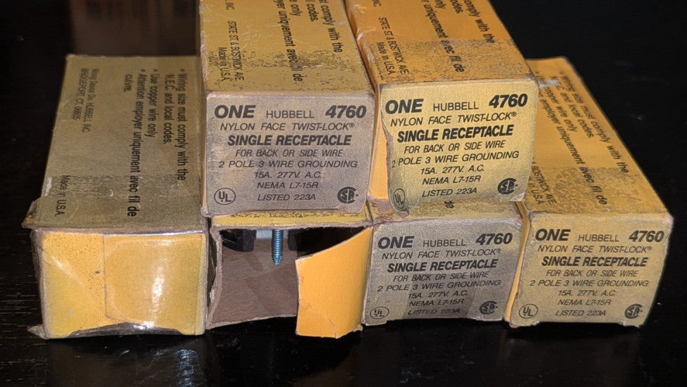Lot of (6) Hubbell 4760 Twist Lock Receptacle 2 Pole 15A 277V NIB