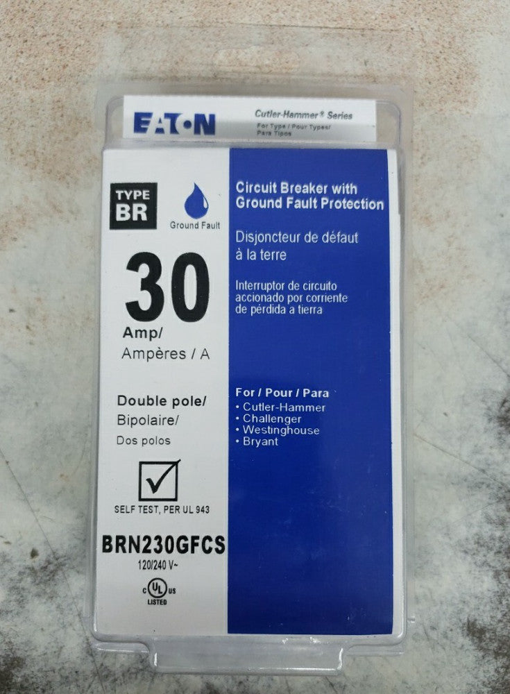 NEW EATON BRN230GFCS 2 Pole 30A 240V Circuit Breaker GFCI Ground Fault BRN230