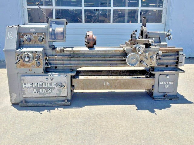 HERCULES AJAX MAZAK 18" GAP BED LATHE 3 PHASE  5' WORKING BED 7-1/2 HP 230 VOLTS