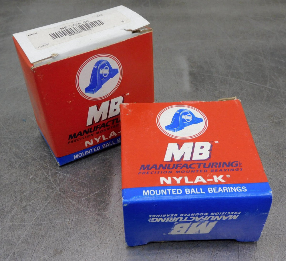 MB NFC225-58  2 Bolt Flange Bearing 5/8" ID  Nyla-k Lot of Two (2)