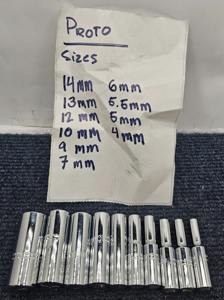 (10 Piece) Proto 1/4 Drive Deep Socket 14, 13, 12, 10, 9, 7, 6, 5.5, 5, 4mm