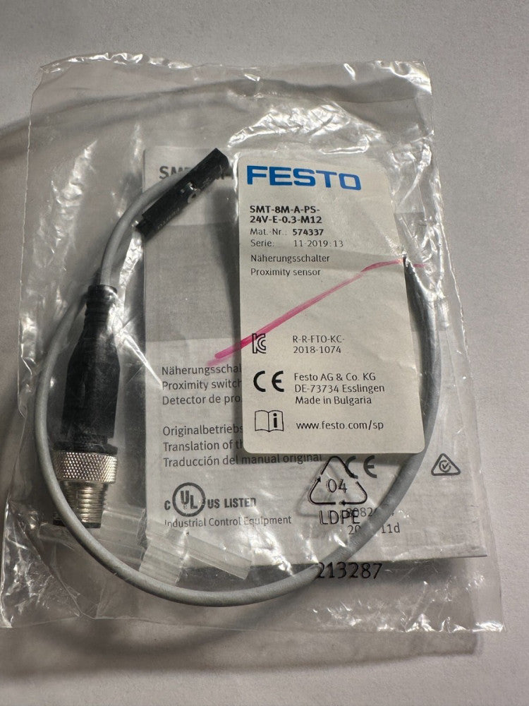 Festo SMT-8M-A-PS-24V-E-0.3-M12 T-Slot Proximity Sensor M12 3P #574337 - NEW