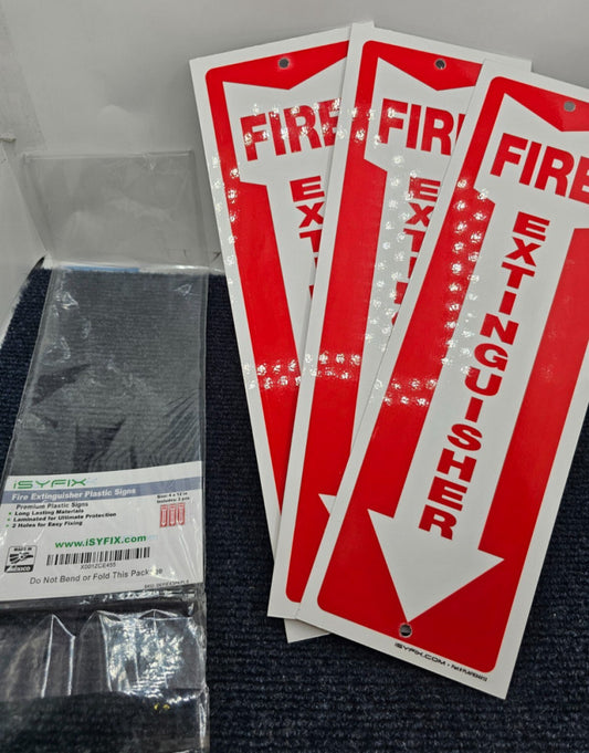 ( QTY 6 ) iSYFIX DEFIEX3PKPLS: Fire Extinguisher Signs 4x12" 40mil Polystyrene