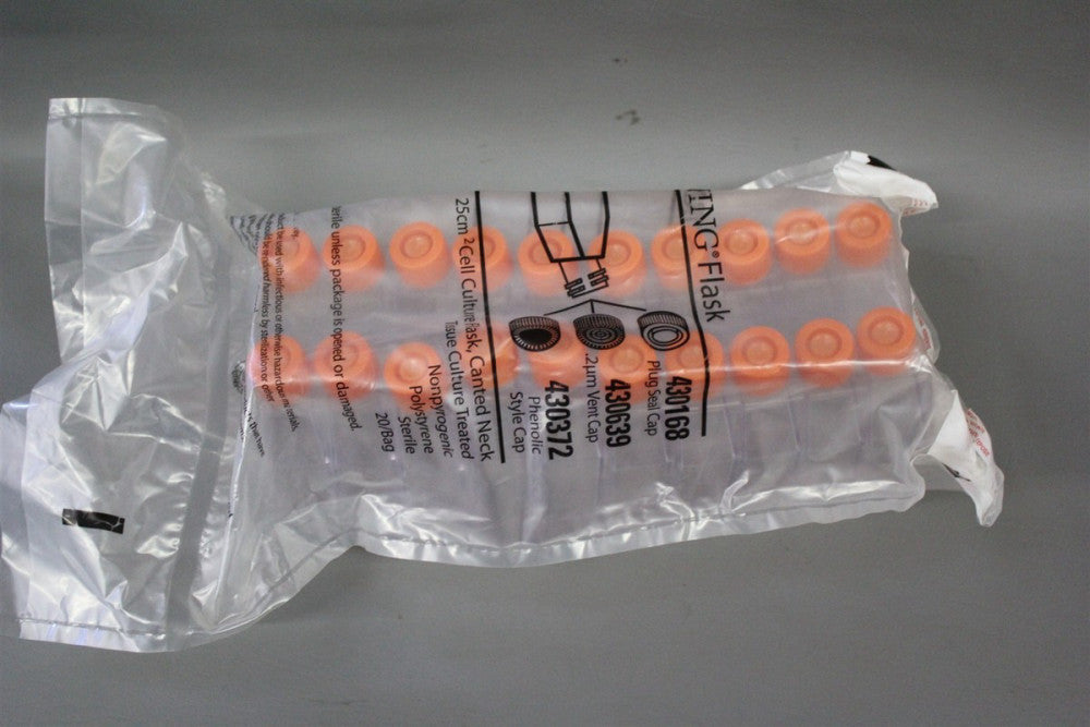 20 NEW CORNING CULTURE FLASKS WITH CANTED NECK W/PLUG SEAL CAP 430168
