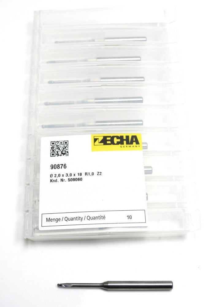 10pcs ZECHA 90876 2.0 x 3.0 x 18 mmR1.0 Z2 509060 Micro Mill Bits