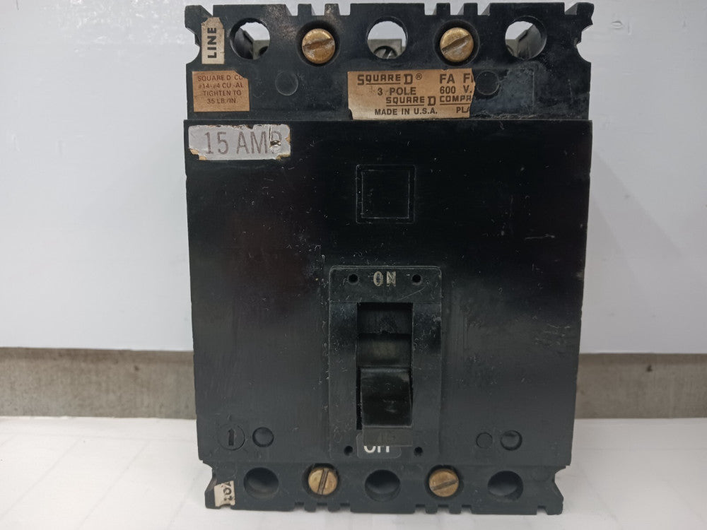 SQUARE D 15 AMP CIRCUIT BREAKER 3 POLE 600 VAC FAL-36015-13M