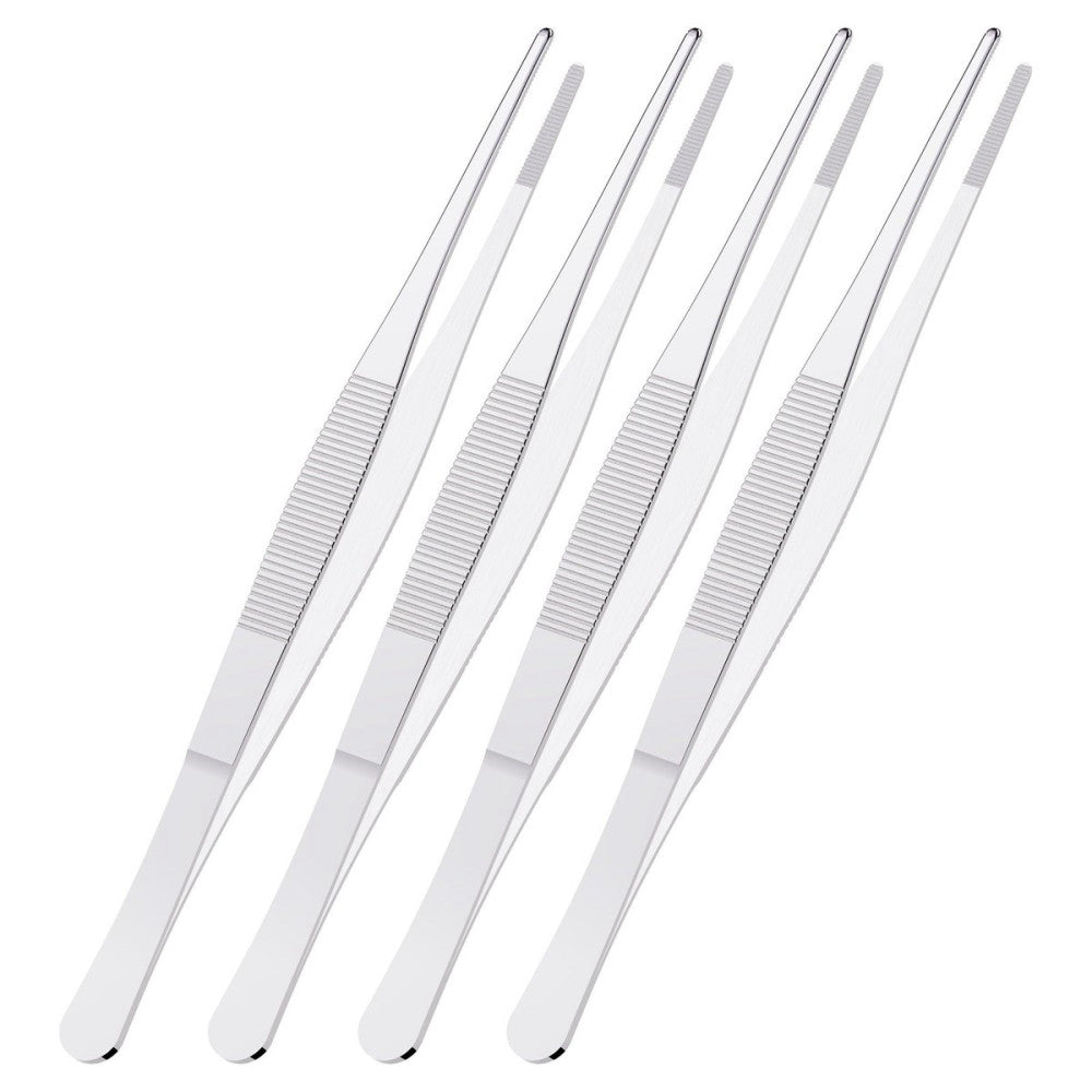 4 PCS 5 Inch Stainless Steel Tweezers, with Straight Round Blunt Serrated Tip...