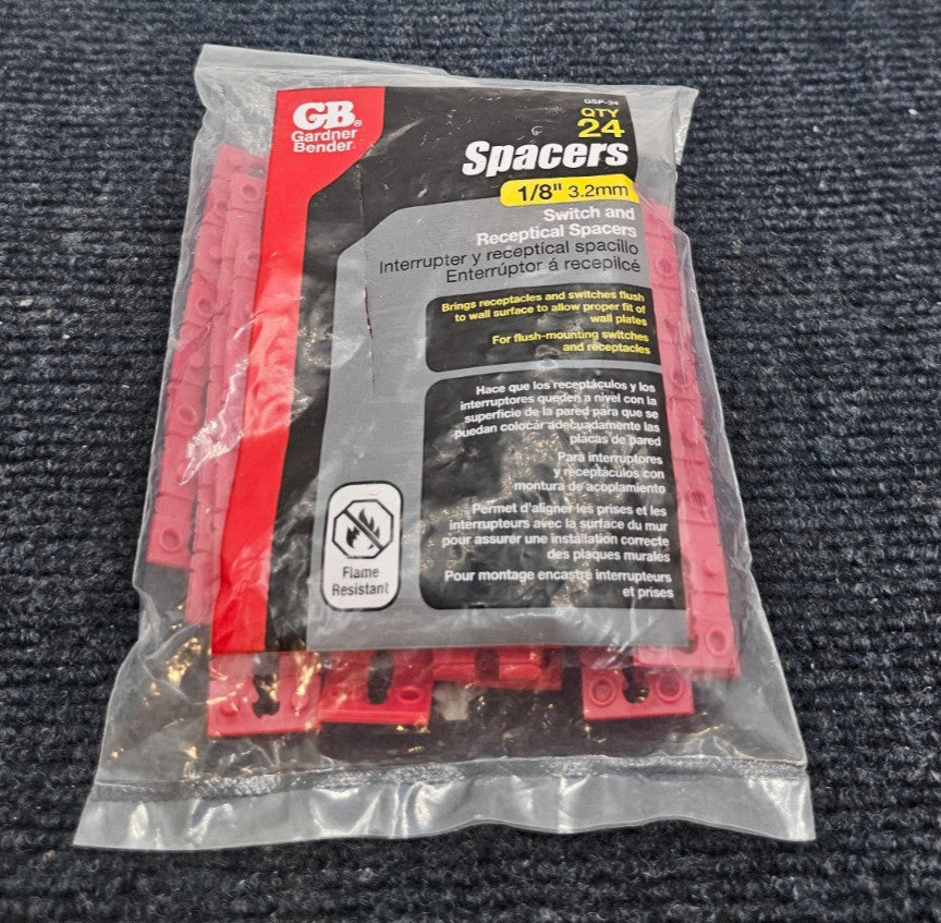 (72 PCS) Gardner Bender GSP-24: 1/8" Switch & Receptical Spacers - Red