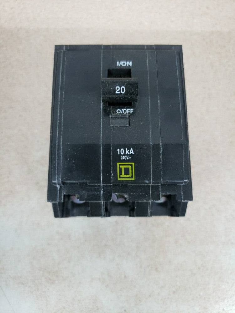 1) New Square D QOB320 3 Pole 20 Amp 120/240V Circuit Breaker W#