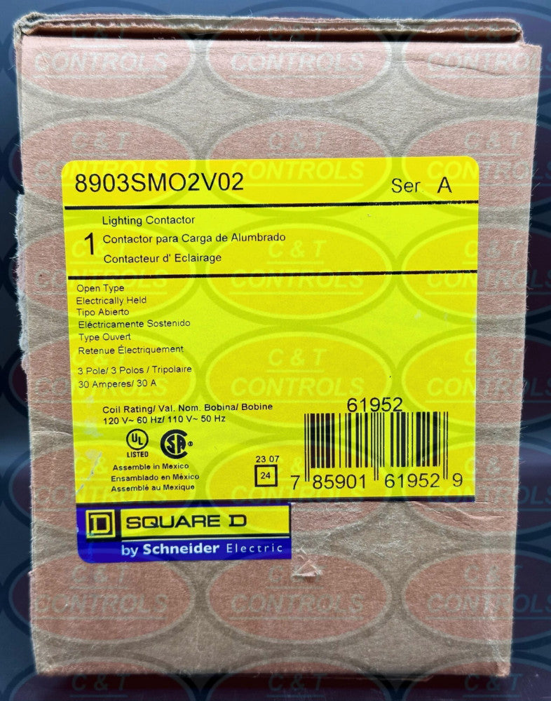 Square D 8903SMO2V02 3P 30A Lighting Contactor 120VAC New In Box USA Stock