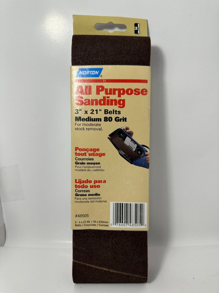 2-Pack Norton All Purpose Sanding 3" x 21" Belt Medium 80 Grit #48505