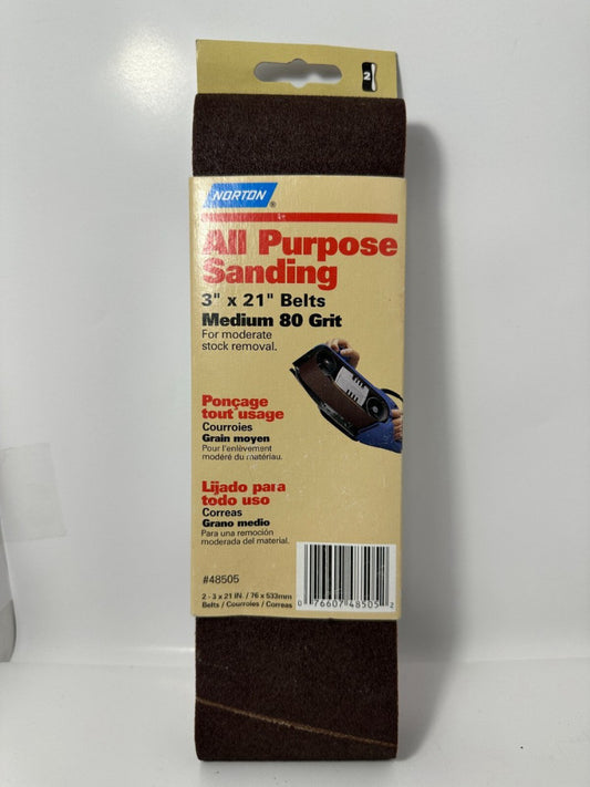 2-Pack Norton All Purpose Sanding 3" x 21" Belt Medium 80 Grit #48505