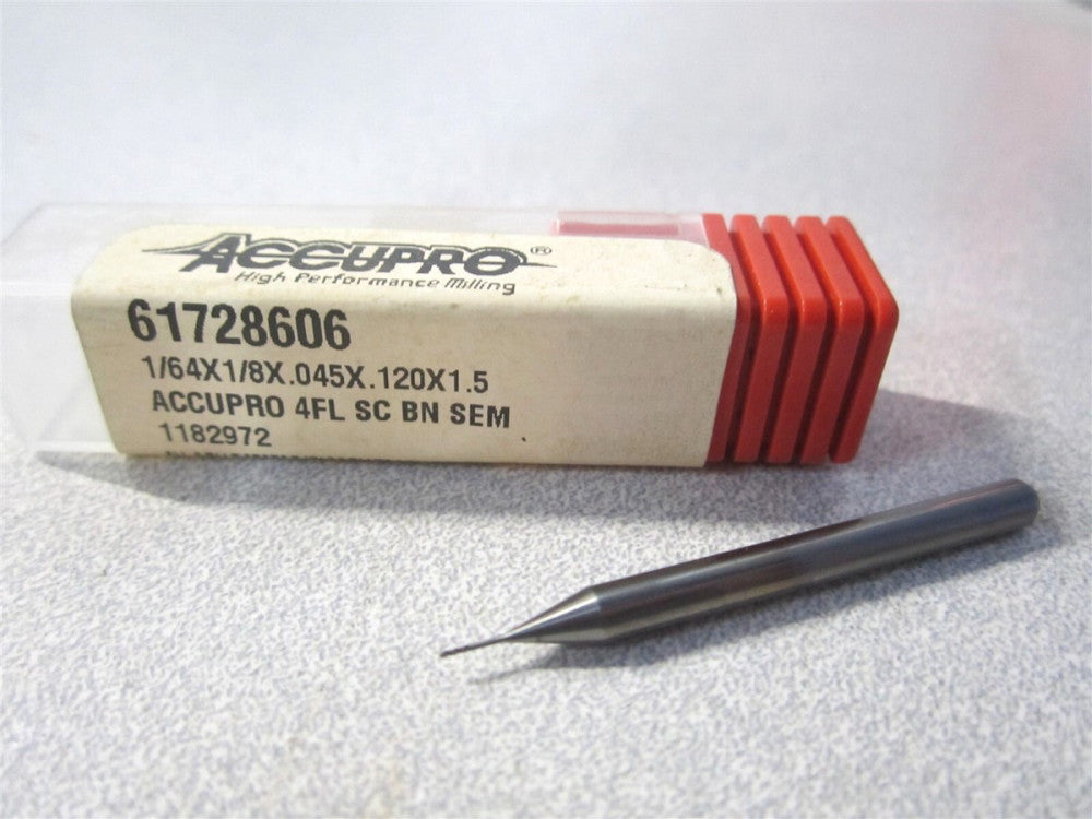 (15024067) 1/64" x 1/8" x 0.0450" x 1-1/2" OAL Solid Carbide 4fl Ball End Mill 