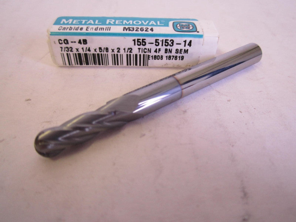 Metal Removal (M32624) 7/32 x 1/4 x 5/8 x 2-1/2" 4Fl Solid Carbide Ball End Mill