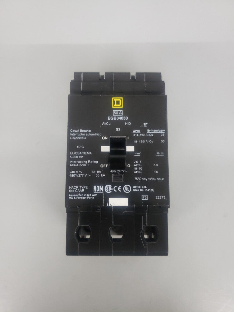 1) New no Box! Square D EGB34050 Circuit Breaker 50 Amp 3 Pole 240 480Y/277V
