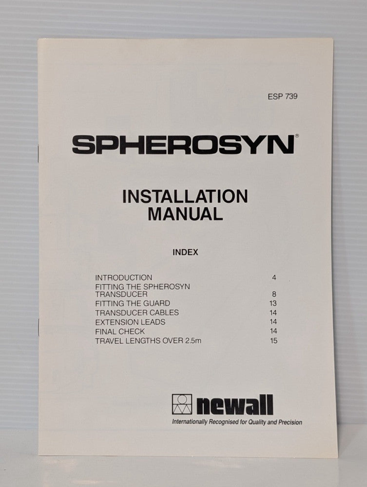 Newall Spherosyn Machine Installation Manual Instruction Book, as shown