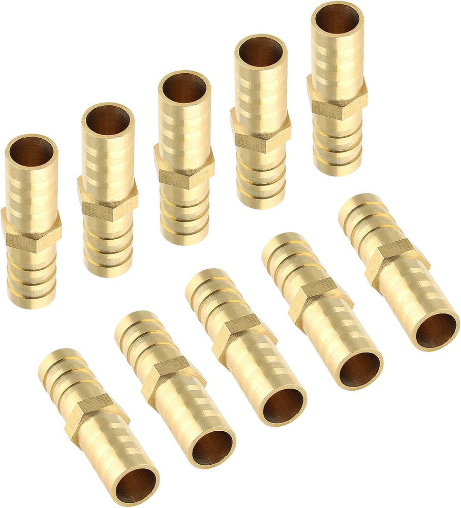 10Pcs Brass Hose Barb Fitting, 3/8" X 3/8" Hose ID Brass Hex Barbed Splicer Mend
