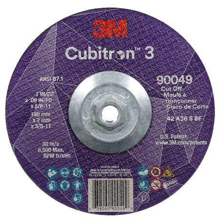 3M Cubitron 90049 Cut-Off Wheel, Type 27, 7 In Dia, 0.09 In Thick, 5/8"-11